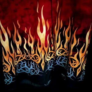 Mens Large Button-Down Multicolor Flame Design Shirt